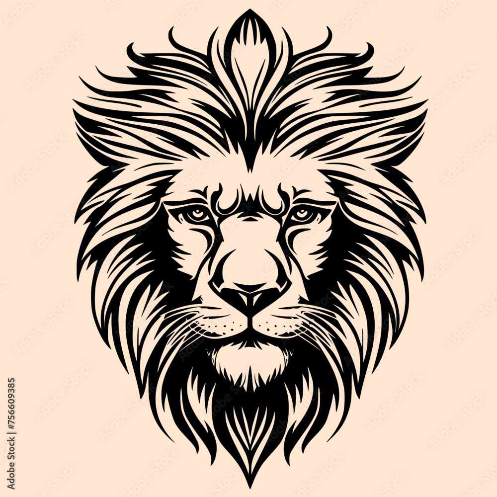 Black and White Lion Outline Silhouette Ornament Vector Art for Logo and Icon, Sketch, Tattoo, Clip Art