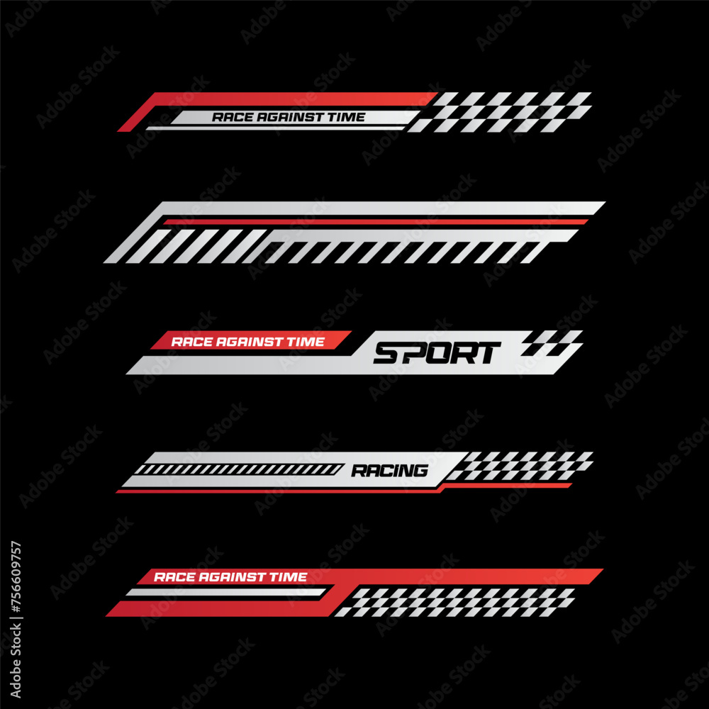 Fototapeta premium Sport racing stripes car stickers. modification body speed and drift vinyl decal for car bike and truck. Vector race car stickers isolated set 