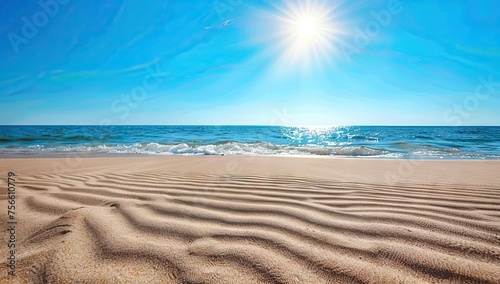 Summer seascape beautiful waves  blue sea water in sunny day. Top view from drone. Sea aerial view  amazing tropical nature background. AI generated illustration