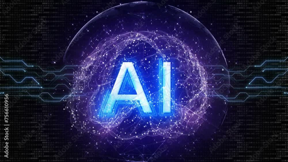 AI Text and Machine Learning Brains Animation, Background, Loop
