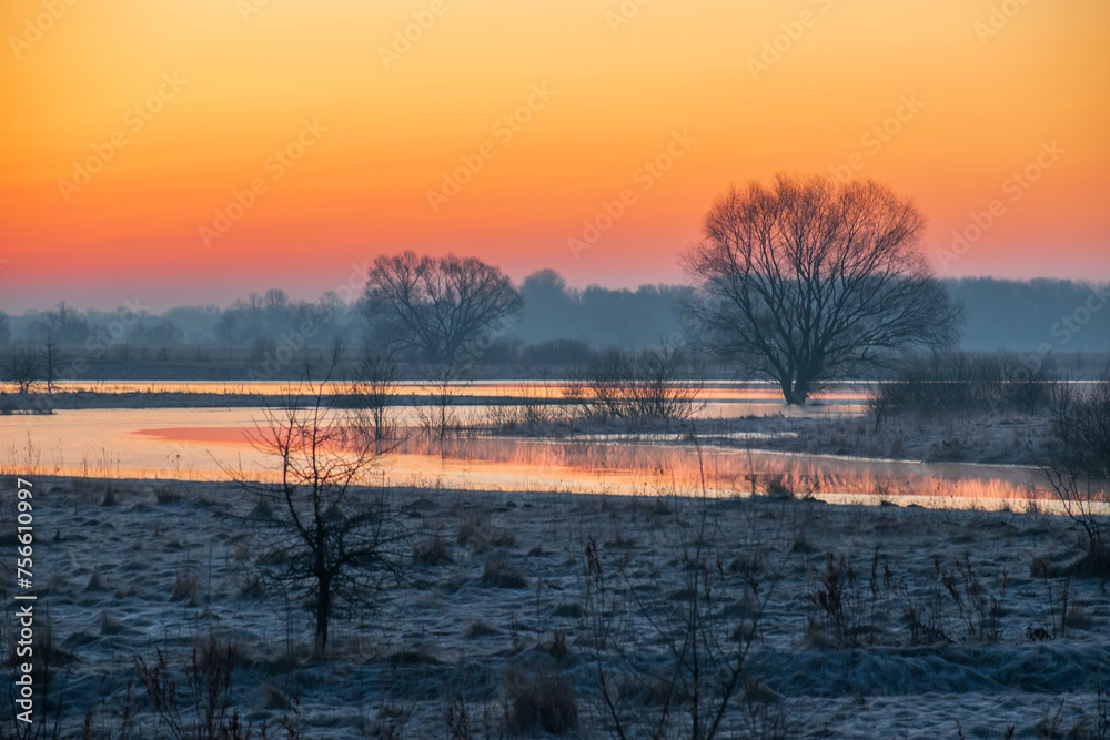 Fototapeta premium spring sunrise over the river