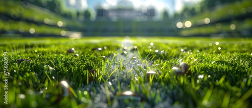 Grassy Meadow Under Sunny Blue Sky, Very lifelike American football field 