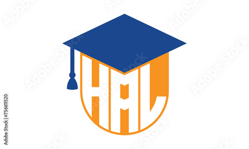 HAL initial letter academic logo design vector template. school college logo, university logo, graduation cap logo, institute logo, educational logo, library logo, teaching logo, book shop, varsity 