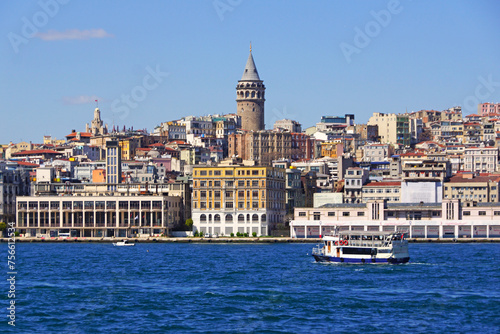View of the Istanbul waterfront from Golden Horn. Istanbul is a major city in Turkey that straddles Europe and Asia.