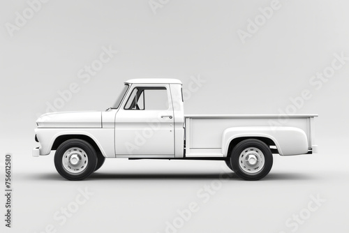 White pick-up car sideways isolated on a white background
