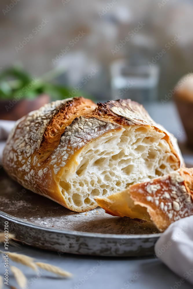 Artisan Sourdough Bread Close-up on a Rustic Kitchen Setting