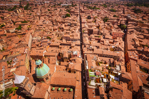 Roofscape, tiled roofs and streets of Bologna. Italian red city. Mediterranean cityscape. Beautiful view. photo