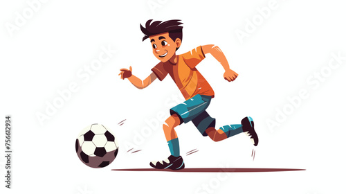 Nice cartoon illustration of a boy kicking a football