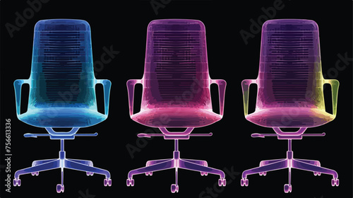 Office Chair in Hologram Wireframe Style. flat vector