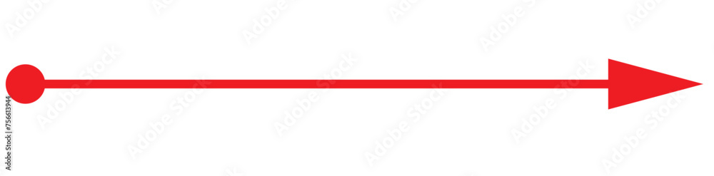 Straight line with point on start and arrow on finish. Symbol of direction, aim, target, path, easy challenge, fast way, ideal plan isolated on white background. Vector graphic illustration - obrazy, fototapety, plakaty 