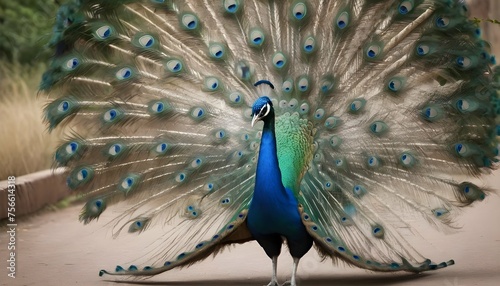 A Peacock With Its Feathers Rustling As It Walks