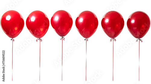Row of red balloons isolated on transparent background