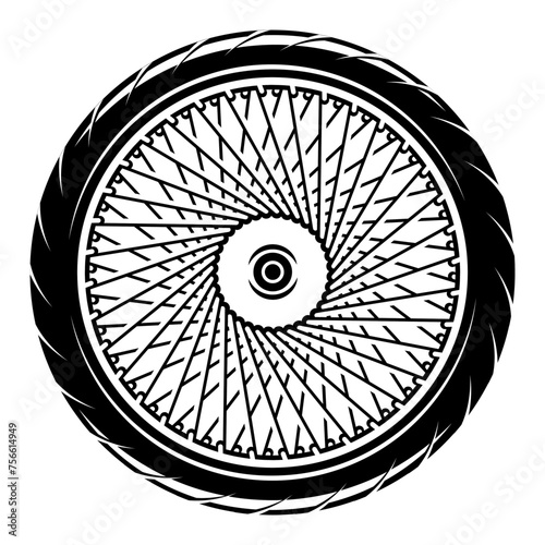 Custom motorcycle wheel. Vector monochrome illustration