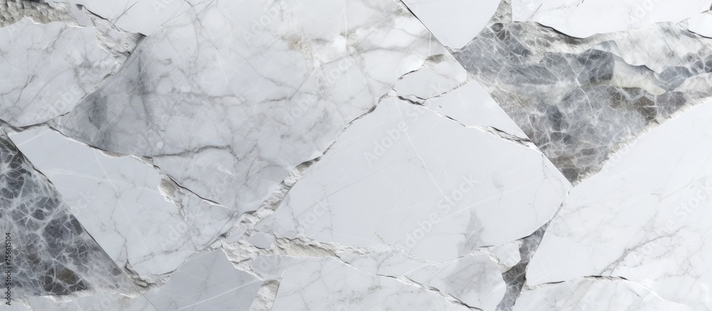 Obraz premium High-resolution white and grey marble texture background featuring a top-down perspective of luxurious natural stone tiles with a seamless glitter pattern.