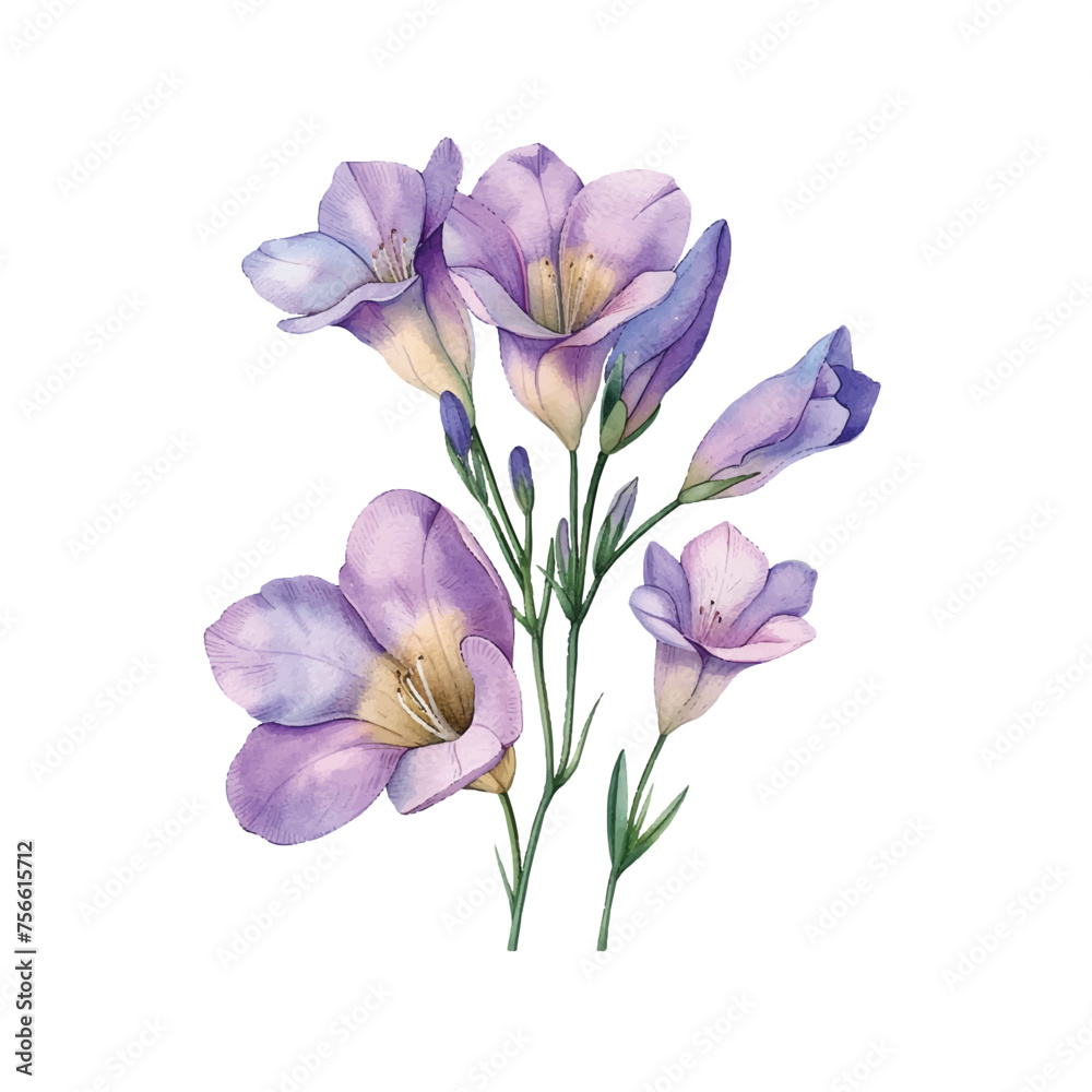 beautiful freesia flower vector illustration in watercolour style
