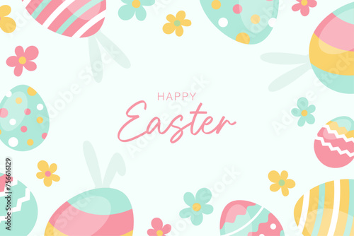 Easter background with eggs and flower.