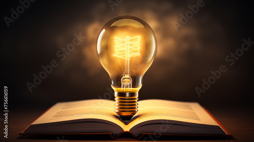 Light bulb with book. Innovation idea, power of knowledge, power of reading, learning, education knowledge