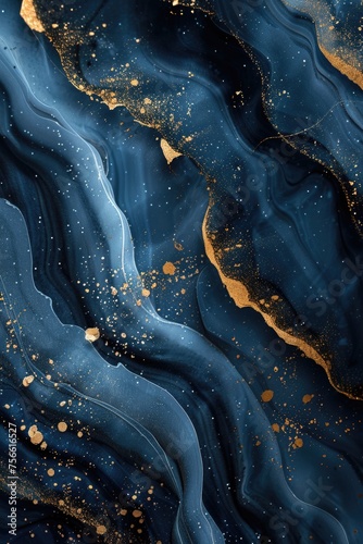 Sleek Navy Abstraction: Light Blue and Green Curve Effects - Sophisticated Desktop Wallpaper