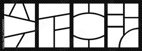 Set of Grid template for photo collage. Vector mood board. Page with frames. Simple layout mosiac with roundes on transparent bg.