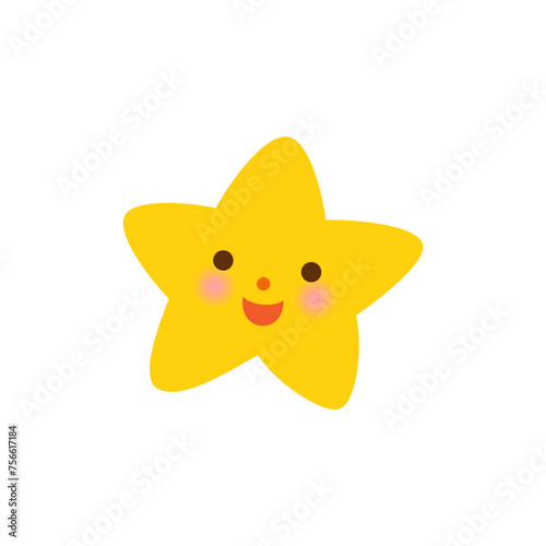 Cute little star with a smiling face on white background.