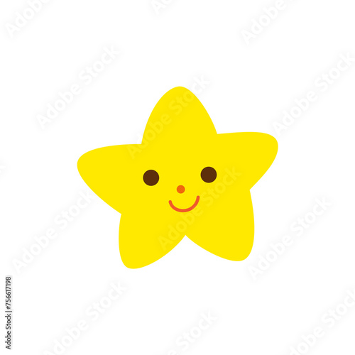 Cute little star with a smiling face on white background.