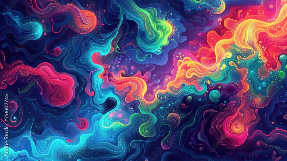 Fototapeta premium Surreal Spectacle: Dynamic Composition with Neon Spirals and Fractals - Mesmerizing Wallpaper