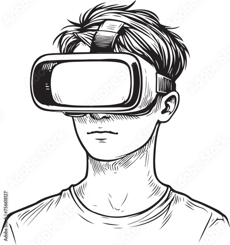 person in virtual reality vr glasses, minimalistic vector logo 