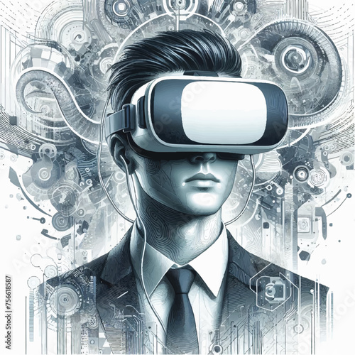 person with a laptop in virtual reality glasses 