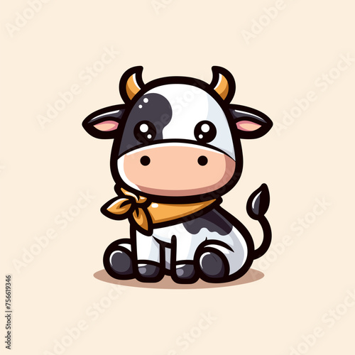Cow Cute Mascot Logo Illustration Chibi Kawaii is awesome logo, mascot or illustration for your product, company or bussiness