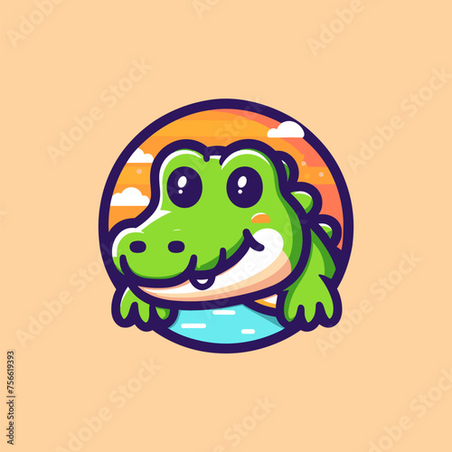Crocodile Cute Mascot Logo Illustration Chibi Kawaii is awesome logo, mascot or illustration for your product, company or bussiness