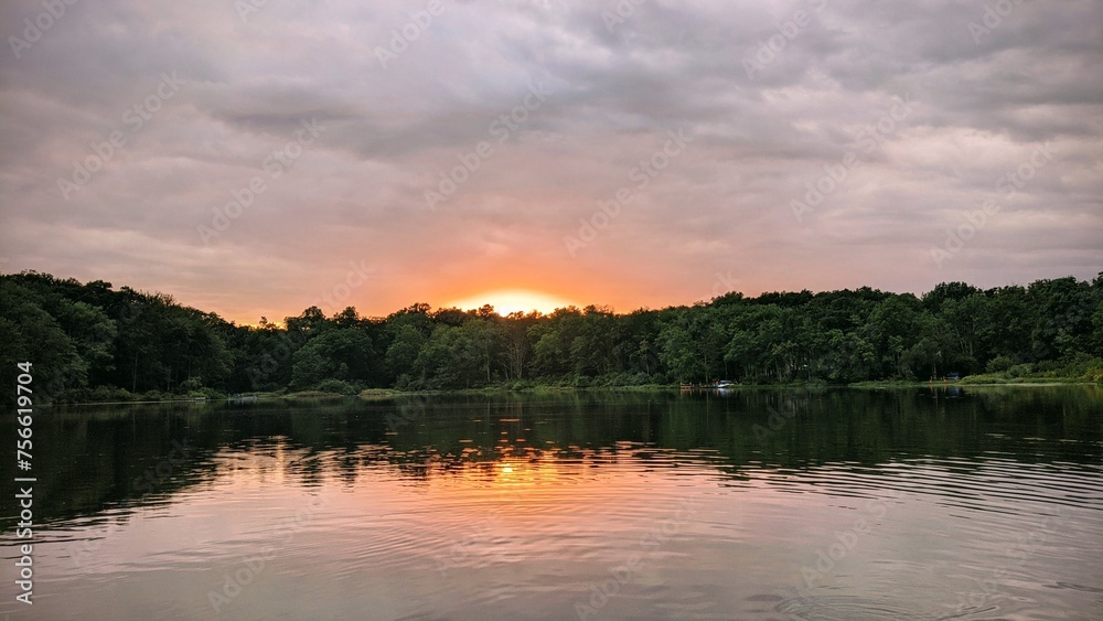 Sunset reflecting on the water of a lake in Pennsylvania 