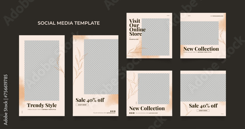 Social media template banner blog fashion sale promotion. fully editable instagram and facebook square post frame puzzle organic sale poster. brown beige vector background