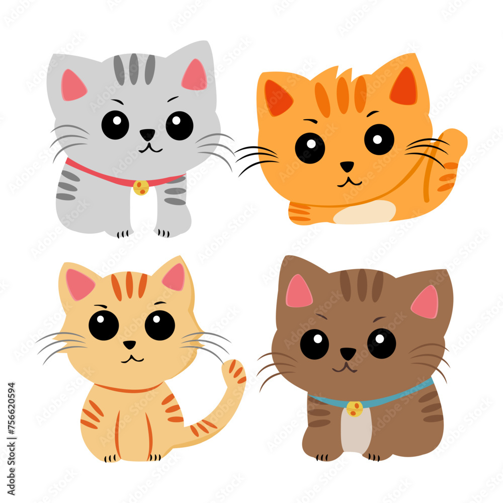 Four cute cartoon cats on white.