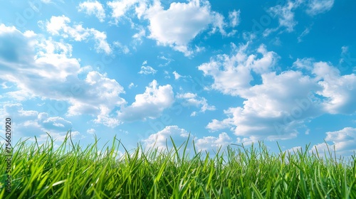 Grassy Field Under Blue Sky With Clouds