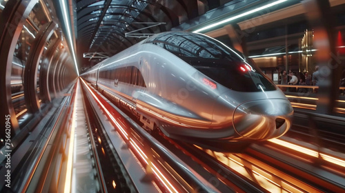 A high-speed bullet train powered by digital infrastructure, connecting cities and driving economic growth. 8K -
