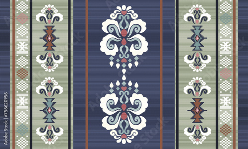 Rug carpet background Geometric ethnic oriental ikat pattern traditional Design for background, carpet, wallpaper, clothing, wrapping, Batik, fabric, Vector illustration
