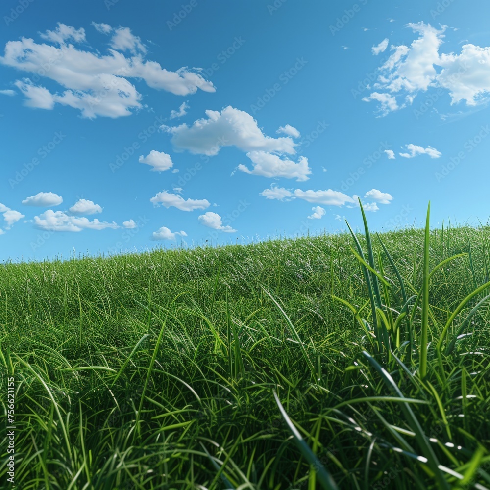 Obraz premium Grassy Field Under Blue Sky With Clouds