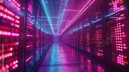 A high-tech data center glowing with the hum of activity  showcasing the backbone of modern business operations. 8K -