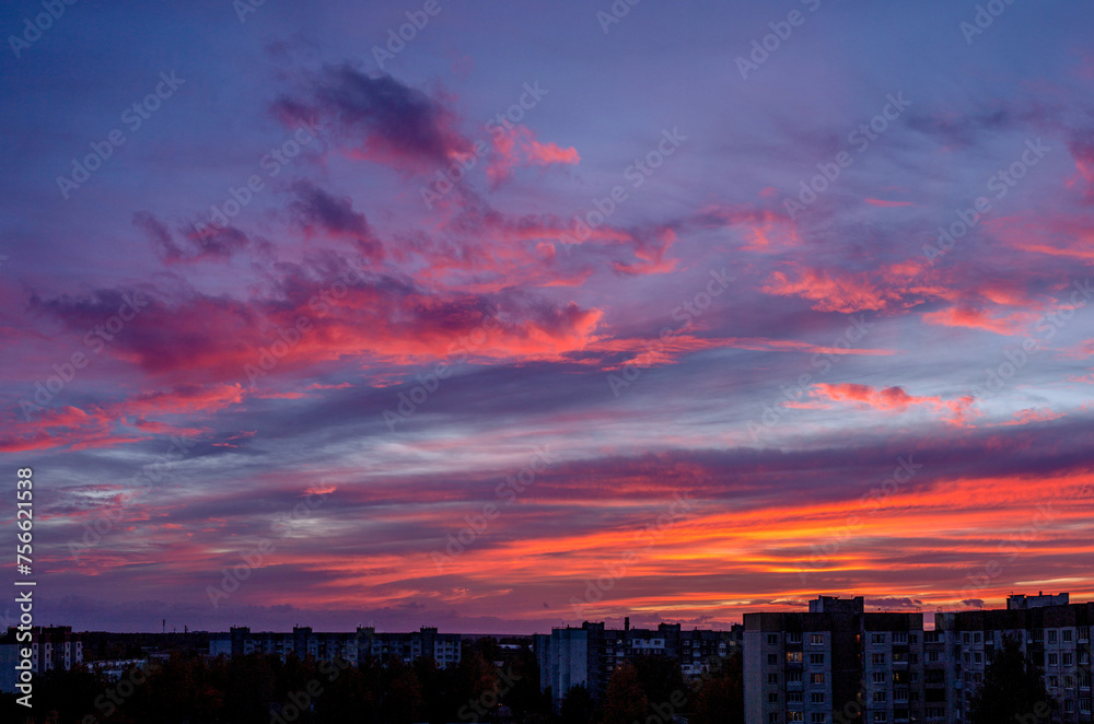 Sunset panorama, beautiful evening sky in bright colors