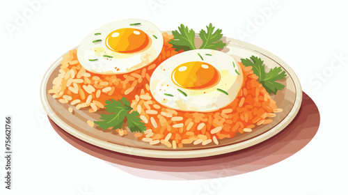 rice with fried eggon top  flat vector