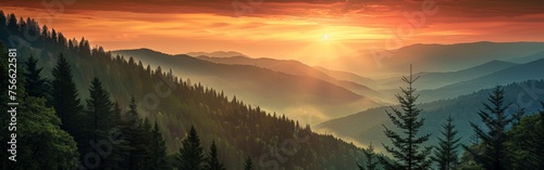 Majestic Sunset Over Mountain Range © BrandwayArt
