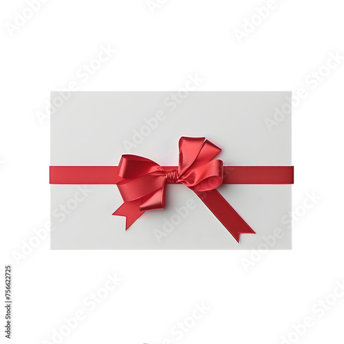 Realistic gift card template decorated with a red ribbon with a bow  isolated on transparent background. Ai generated  © S A H I N 