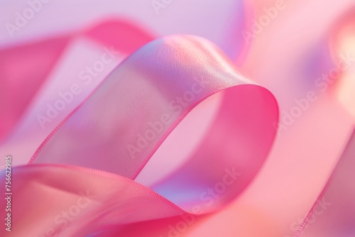 A close up of a pink ribbon elegantly flowing on a soft pink background, creating a mesmerizing and graceful display. photo