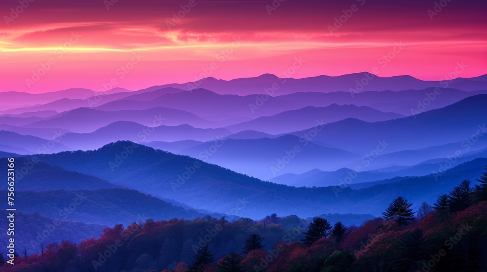 Colorful Sunset Over Mountain Range