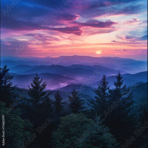 Sunset Over Mountain Peaks © BrandwayArt