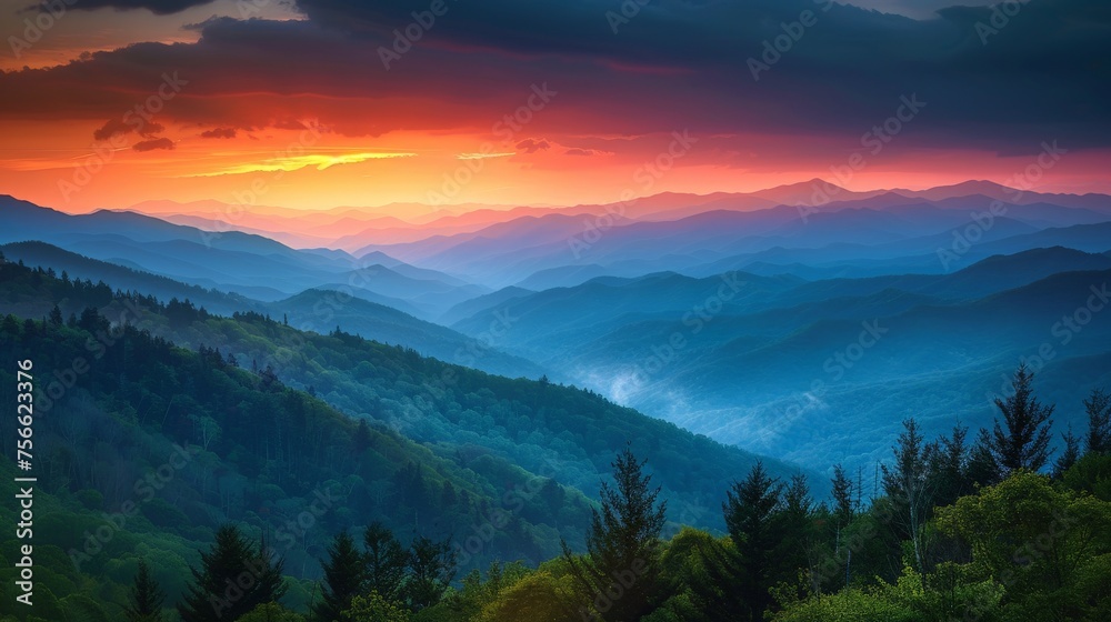Majestic Sunset Over Mountain Range