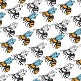 Vector seamless pattern with bees.