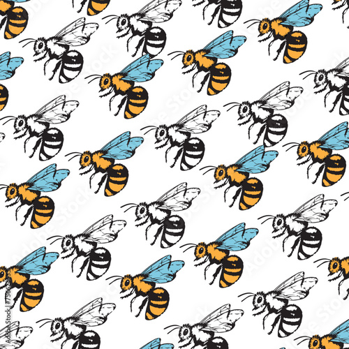 Vector seamless pattern with bees. © Milena Kunchenko