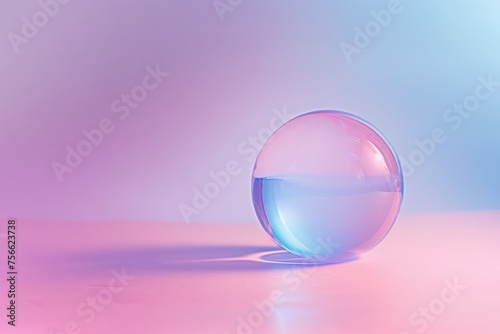 A clear glass ball resting on a dreamy pink and blue backdrop, casting a mystical and enchanting aura.