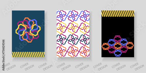 Trendy template for design cover, poster, flyer. Layout set for sales, presentations. Minimal background with colorful geometric shapes.